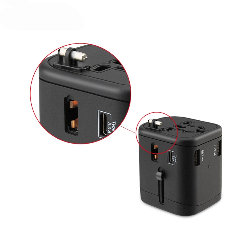 International Travel Adapter Multi Stecker 2 Sicherung Schützen Universal Adapter Ladegerät mit Typ C und 3 USB Lade Ports