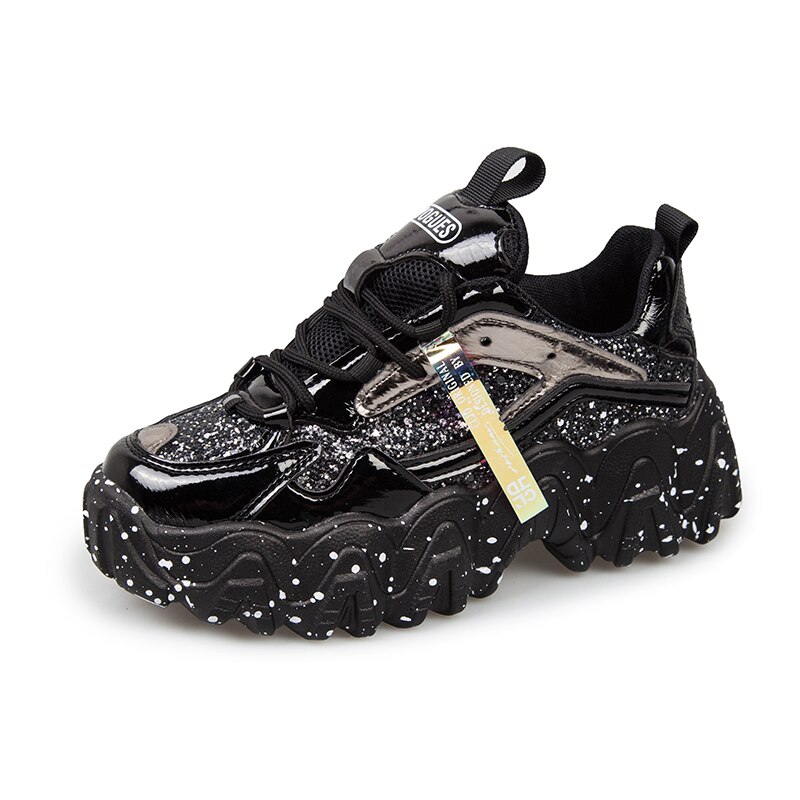Brkwlyz chunky sneakers bling hvide platform sko kvinde sneakers zapatillas mujer dame fritidssko: Sort / 39