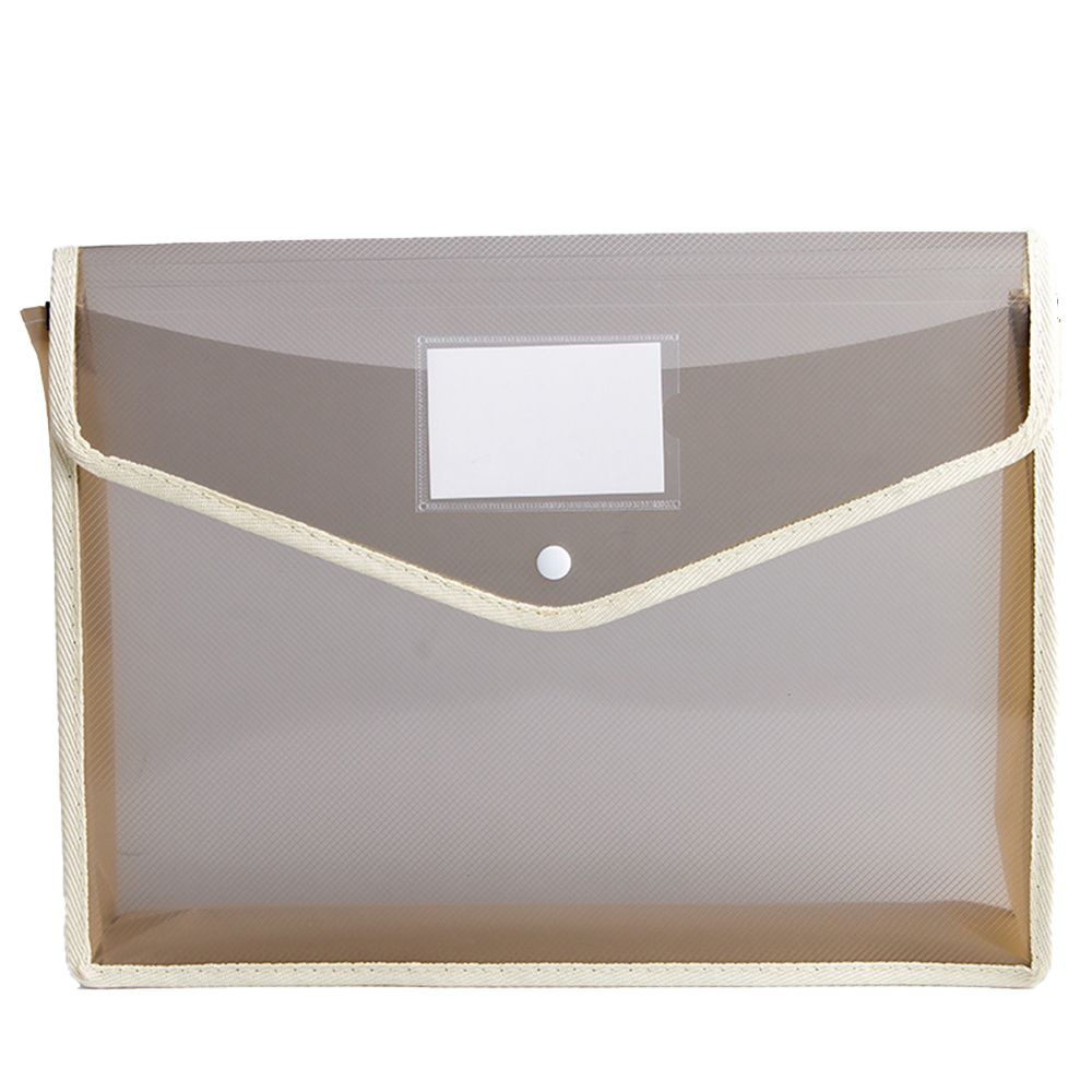 Plastic Waterproof File Envelopes with Label Pocket Snap Button School Home Work Office Organization filing folders: khaki