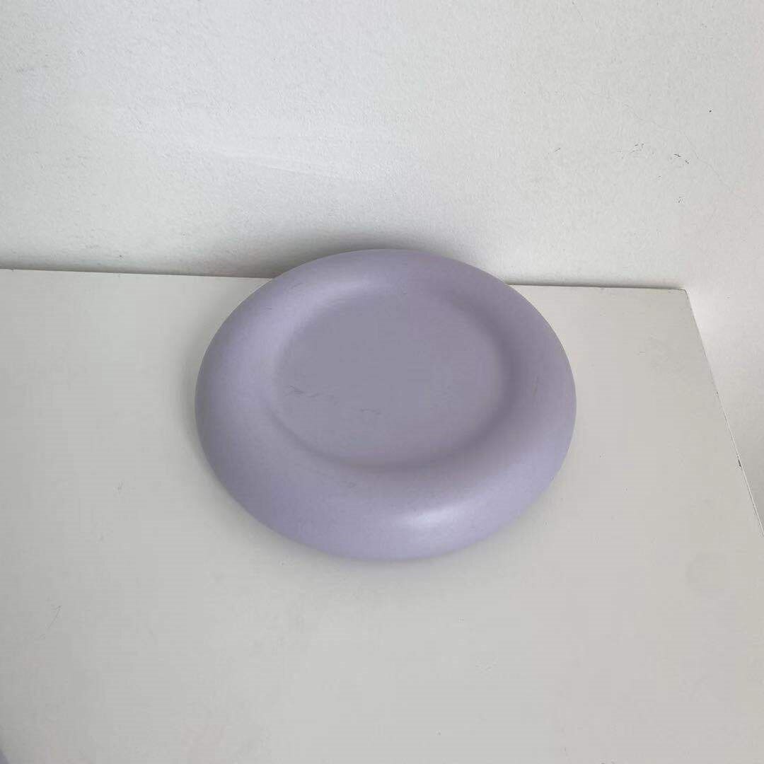 Vaisselle nordique en céramique, assiette de nourriture occidentale assiette à salade assiette à fruits ménage Dessert petit déjeuner assiette à Dessert: round violet