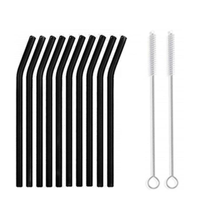 10pcs/Set Glass Straw Reusable Glass Drinking Straws with Brush Eco Friendly Glass Straws for Smoothies Cocktails: Black