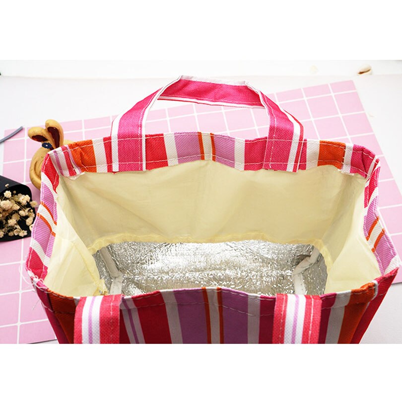 Waterproof Lunch Bag for Women kids Men Cooler Lunch Box Bag Striped Tote canvas lunch bag Insulation Package Portable