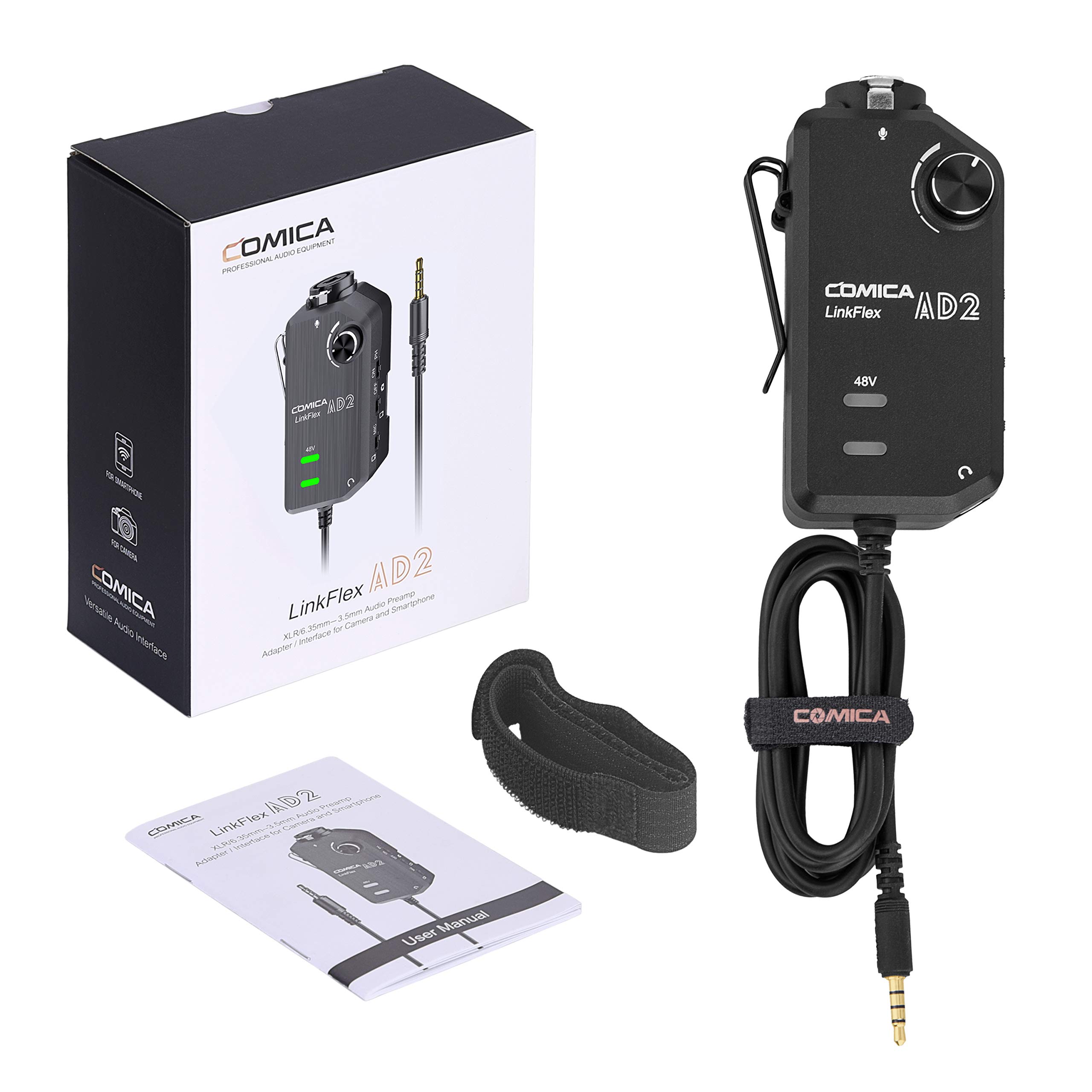 COMICA Linkflex AD2 Audio Interface 6.35mm Guitar Interface with Phantom Power For iPhone,iPad, iPod, Android, Nikon, Canon: Default Title