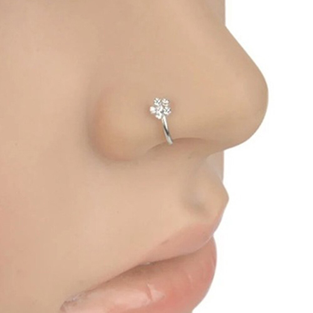 Unisex Plum Flower Rhinestone Nose Stud Hoop Sparkly Nose Ring Body Piercing
