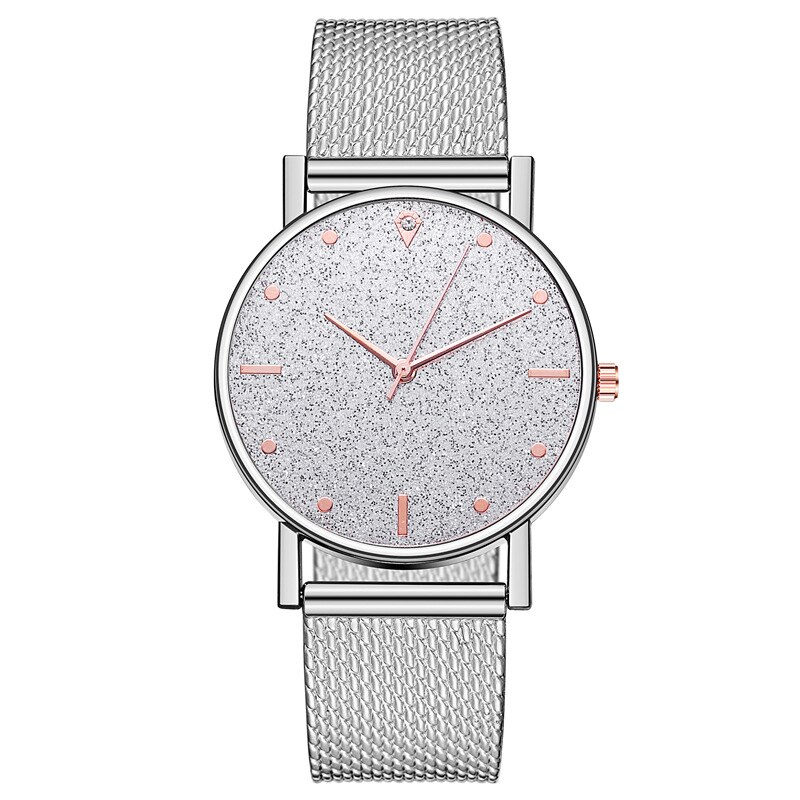 frauen Uhren Edelstahl Zifferblatt Casual Armband Uhr Damen Luxus Quarzuhr Zegarek Damski Reloj Mujer: W002-Sliver