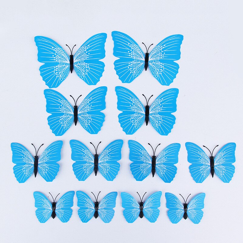 12 stücke Doppel Schicht Einzigen Schicht 3D Schmetterling Zauberstab Aufkleber auf der Zauberstab Heimat Dekor Schmetterling für Dekoration Magnet Kühlschrank aufkleber: Single Schicht Blau