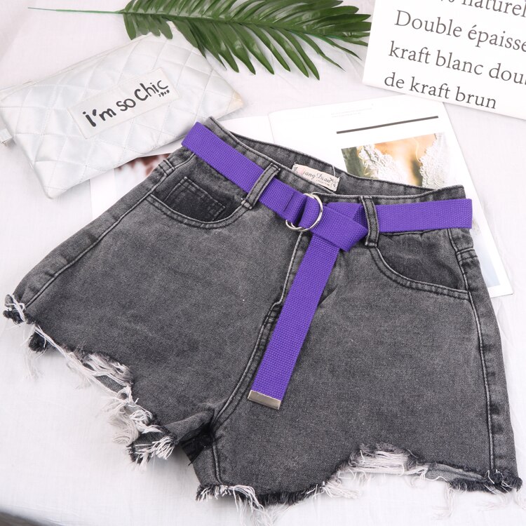 D ring spænde bælte harajuku lynlås all-match ultra lang lærred bælte elskere kort ensfarvet langt bælte 110cm lang: Lilla