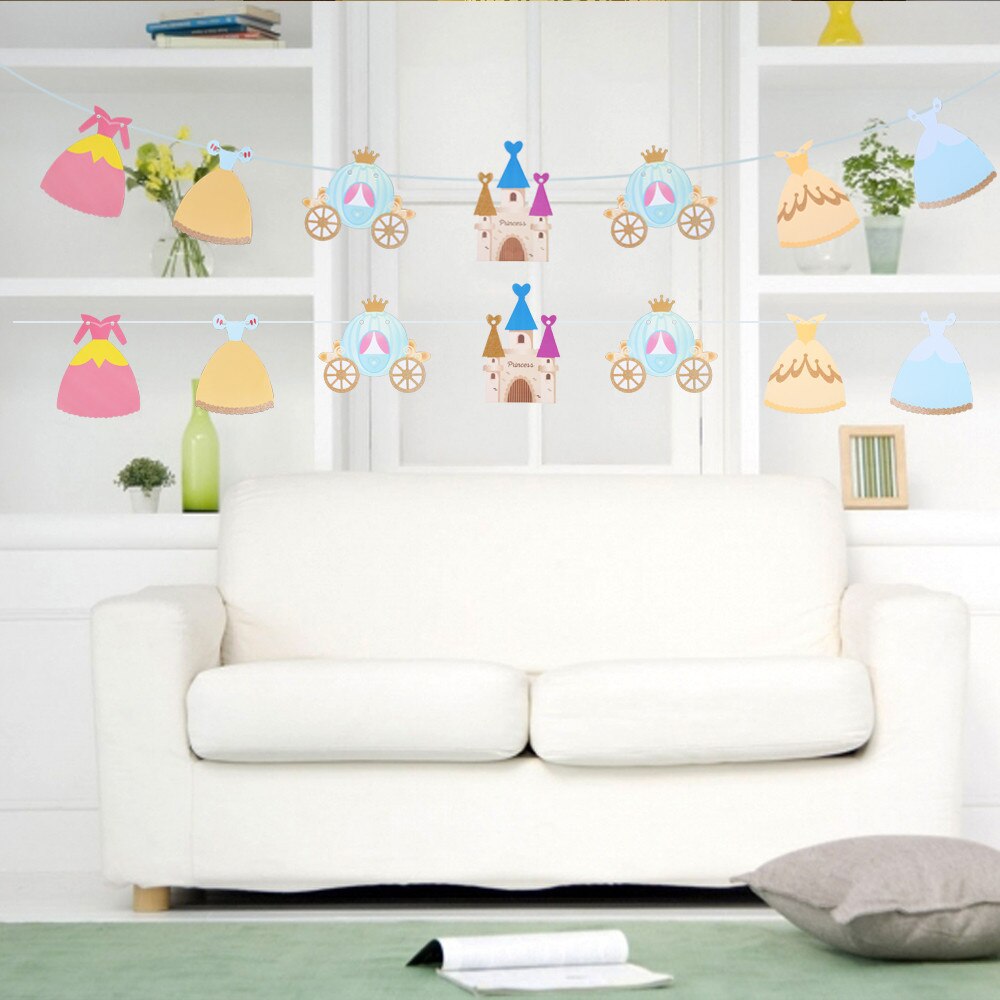 3M Animal Printed Triangle Flags Princess Castle Shape Banner Hanging Kids Birthday Bunting Pennant Garland String Party Decor