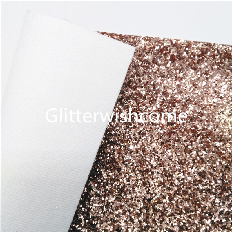 Glitterwishcome 21X29CM A4 Size Rose Gold Chunky Glitter Leather Fabric Sheets with Felt Backing for Bows, GM109B