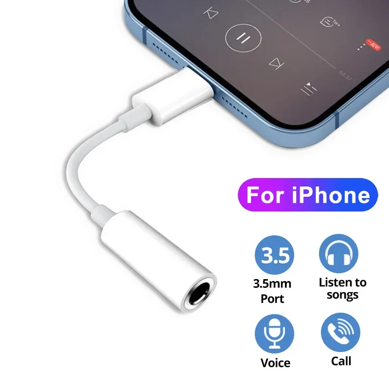 Oryginalny adapter słuchawkowy do Apple iPhone 14 13 12 11 Pro Aux Audio Splitter Lighting do adaptera 3,5 mm Kabel słuchawkowy Jack