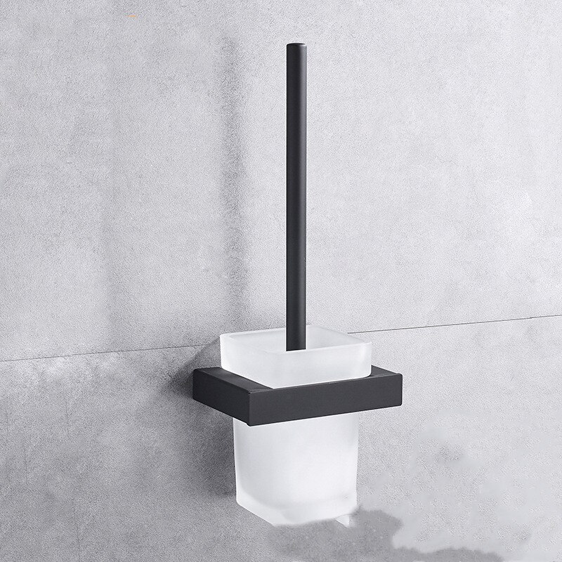 Wzly firkantet badeværelse toiletbørste med holder glas kop vægbeslag moderne stil toiletbørste sort badeværelse tilbehør: Sort