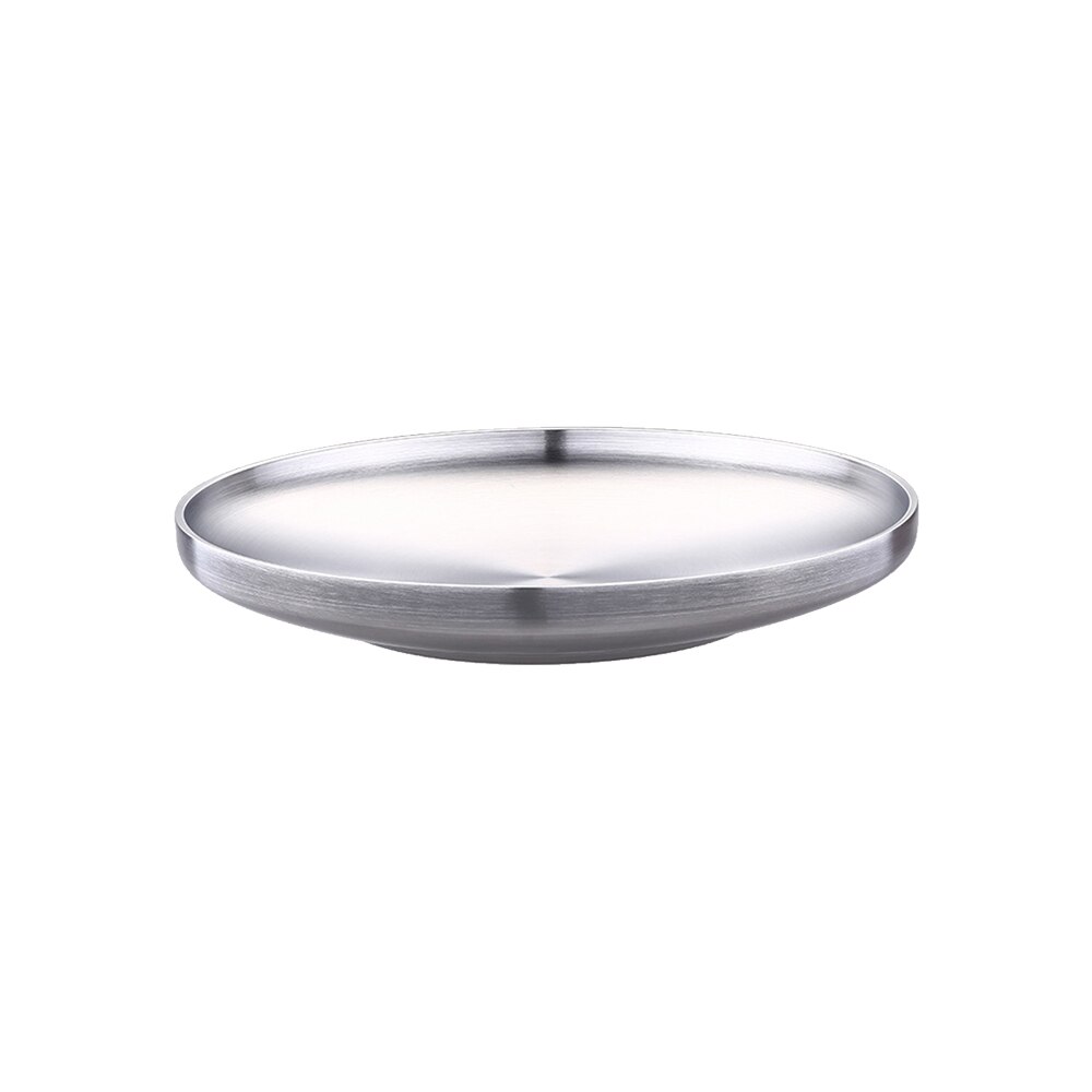 Stainless Steel Round Plate Double-Walled Insulated Dinner Plate Non Stick Pizza Plate Western Restaurant Dish Shallow Cake: 17cm