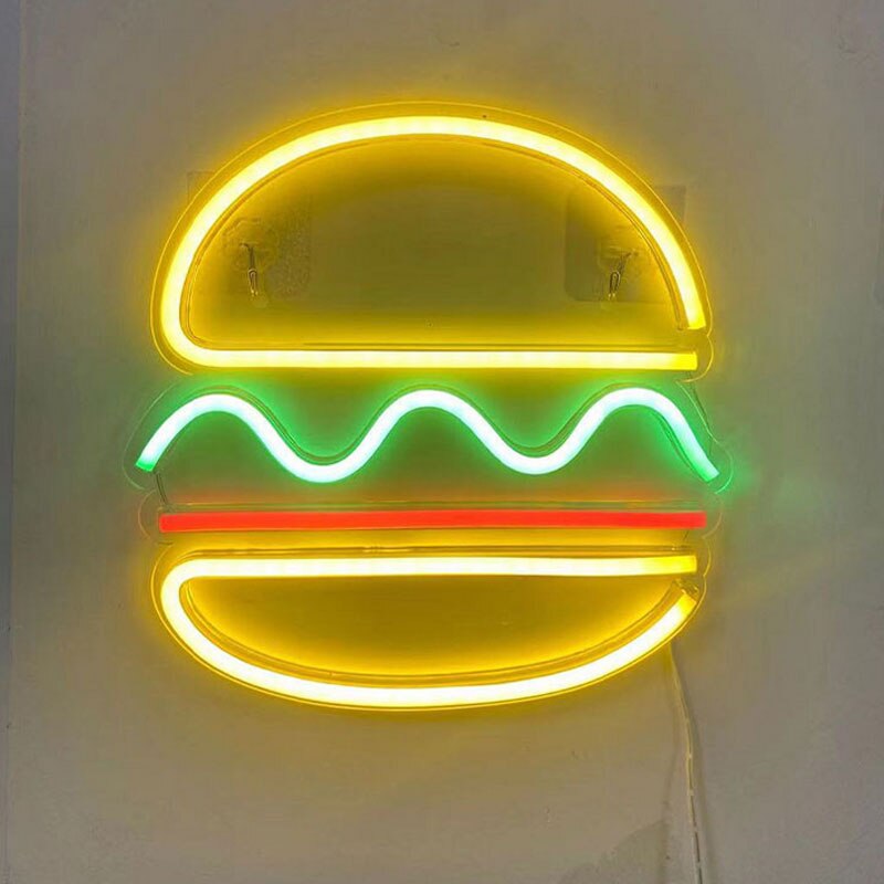 Neon Sign Pizza Hamburger Neon Verlichting Borden Muur Opknoping Neon Led Light Lampen Usb Party Restaurant Winkel Slaapkamer Decor: hamburger