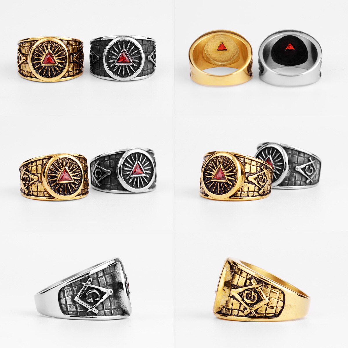 Frimurare frimurare guld silver färg män ringar punk hip hop för pojkvän manlig rostfritt stål smycken kreativitet