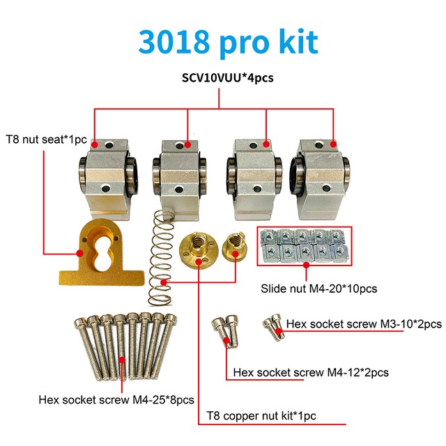 CNC 3018 SCV12VUU Bearing 12mm, 10mm for 4mm T8 Screw Lead, 12mm Bore for CNC Machine X Axis Upgrade: 3018 pro SCV10VUU