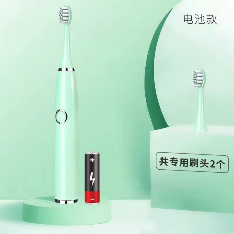 Electric toothbrush ultrasonic USB charger rechargeable waterproof soft toothbrush replaceable brush head set: green 2 brushes