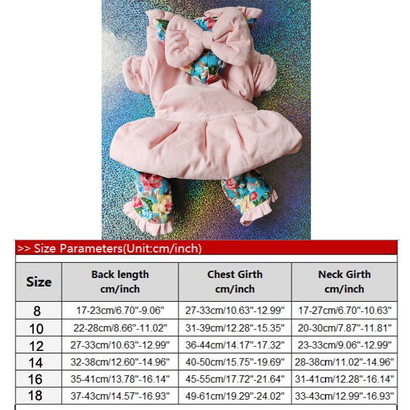 Hundoverall vinter varm blommig hund dunjacka rompers tjock jumpsuit för små hundar shitzu husdjurskläder snödräkt: 18