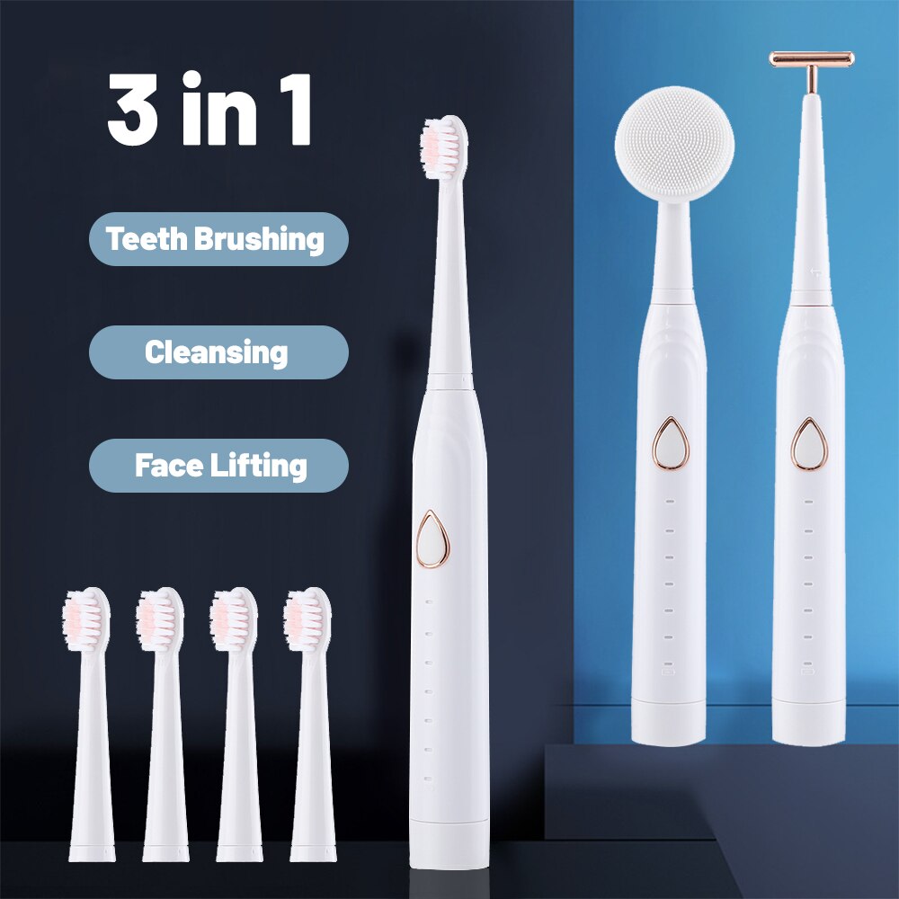 3 in 1 Schall- Elektrische Zahnbürste Gesichts Reinigung Pinsel Gesicht Vibration Heben Massgager Oral Pflege Zähne Aufhellung
