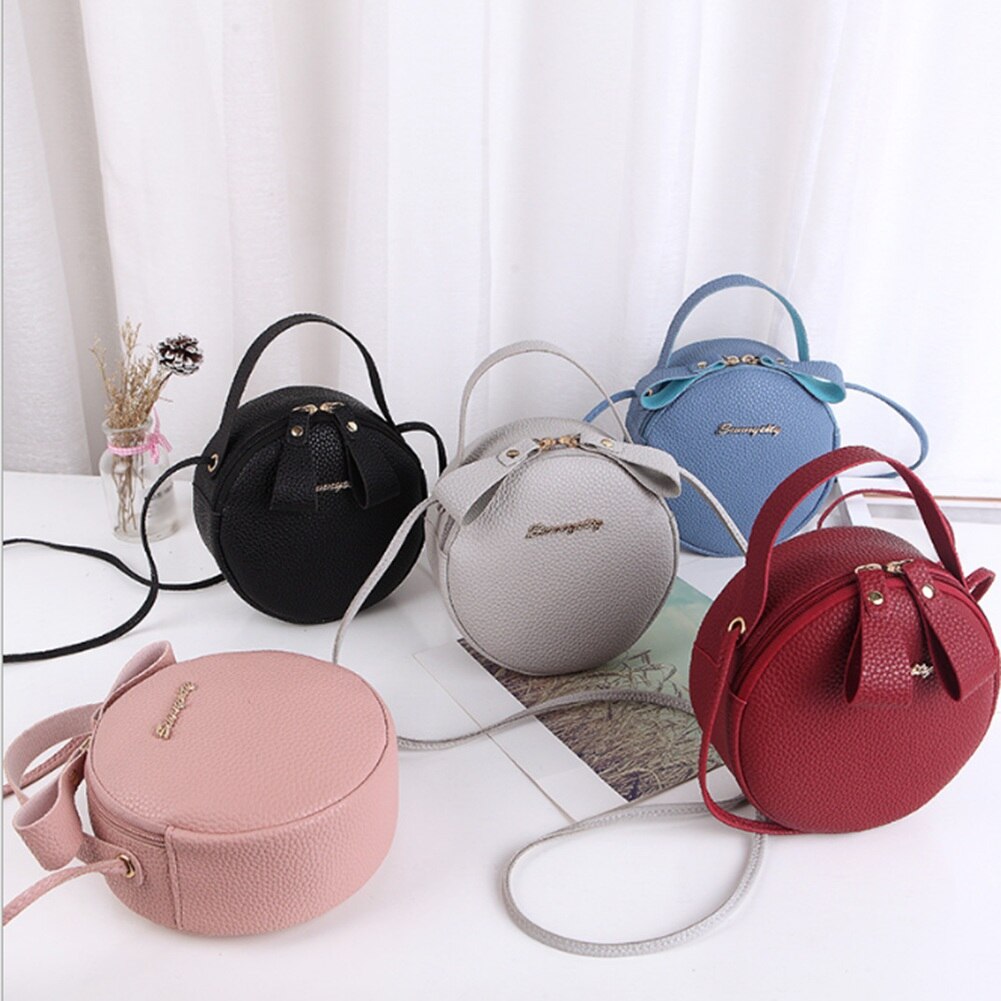 Bolso redondo de piel para mujer, bolsas de mensajero de hombro, de a la