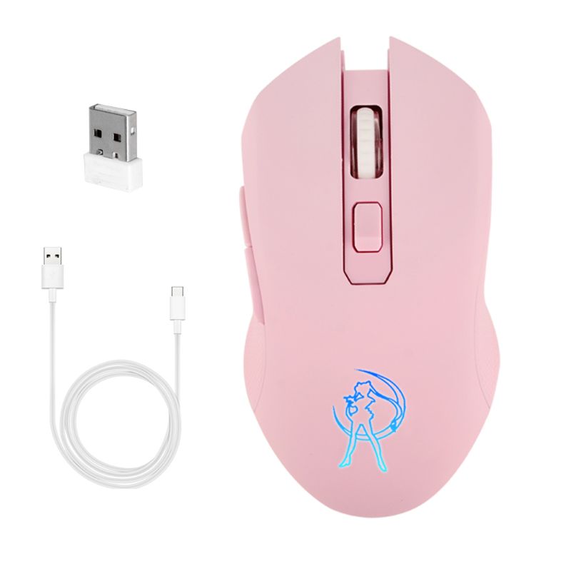 Pink Silent LED Optical Game Mice 1600DPI 2.4G USB Wireless Mouse for PC Laptop