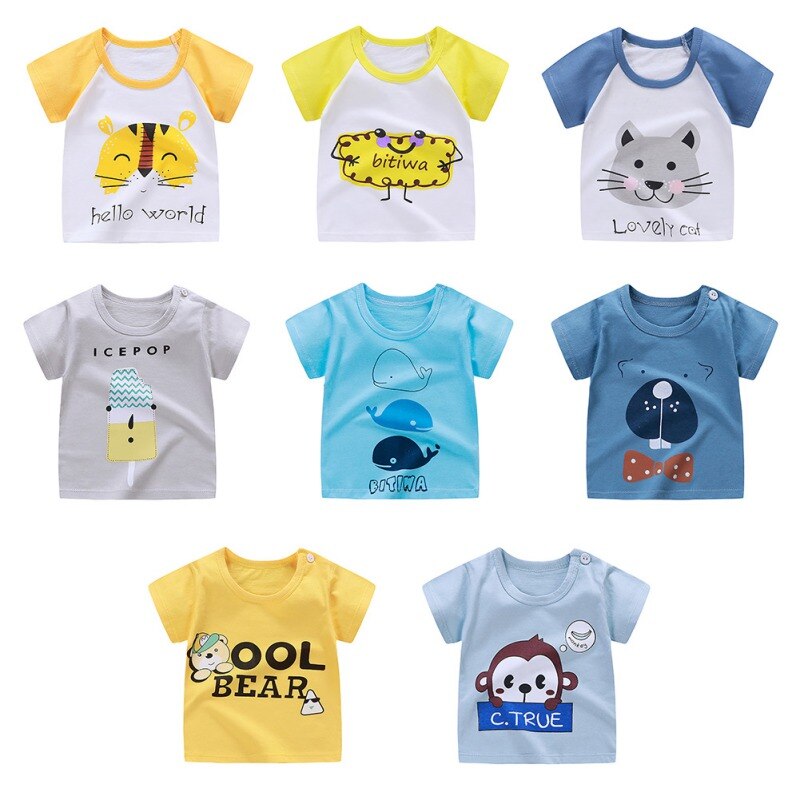 Peuter Baby Jongen Meisje Zomer Katoenen Tops Blouse Baby Ronde Kraag Korte Mouw Casual Top Pasgeboren Unisex Cartoon Print T-shirt
