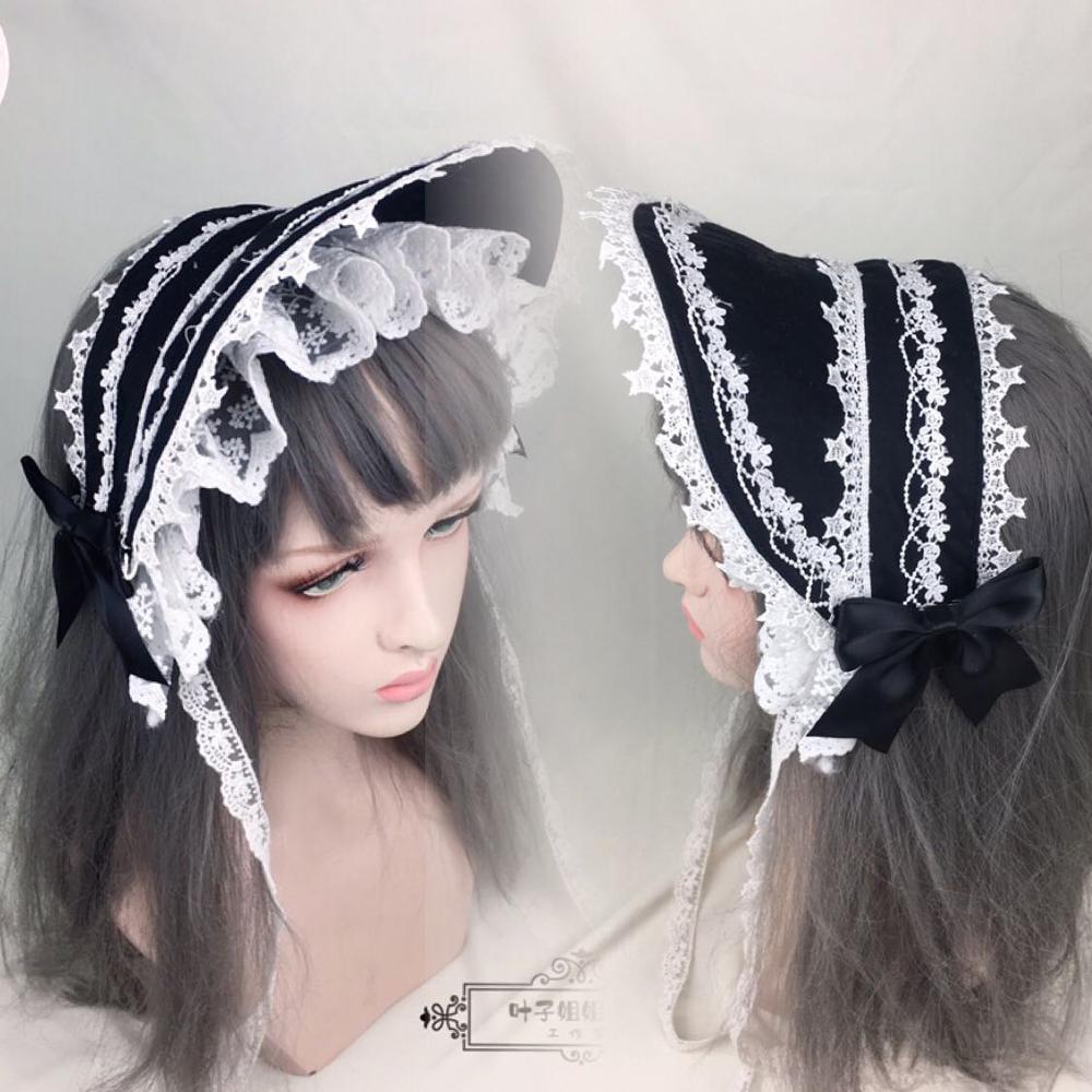 Lolita – Bonnet en dentelle noire style gothique rétro pour femmes, couvre-chef Simple, chapeau de soleil réglable, bandeau princesse victorienne, demi Bnt