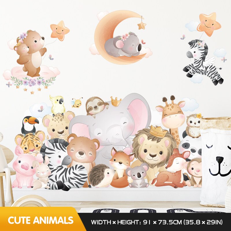 Cartoon Cute Animals Wall Stickers For Kids Rooms Baby Boy Bedroom Wall Decorations Self Adhesive Decoration Stickers Home Decor: Animals A