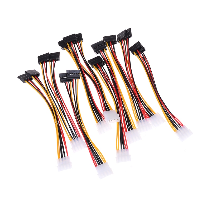 10pcs 4 Pin IDE Power Splitter 1 Male to 2 Female ATA / SATA Power Cable Y Splitter Hard Drive Power Supply Cable Computer Cable