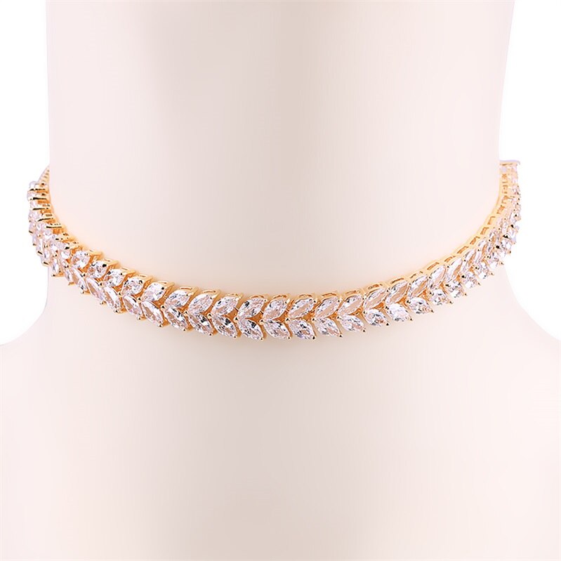 MIEG Marquesa Leaf Zirconia cúbica CZ, Gargantilla DE TENIS brillante, collares para mujer, joyería: 14K gold 013