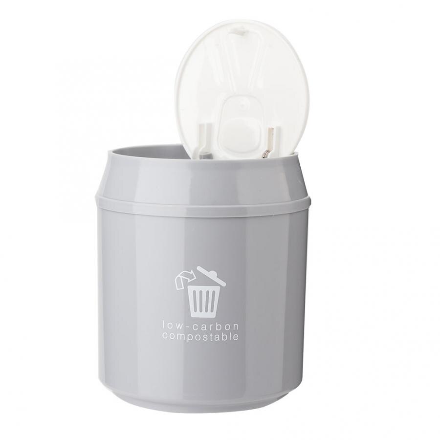 Plastic Kleine Afvalbak Leuke Mini Prullenbak Desktop Trash Mand Tafel Home Office Prullenbak Vuilnisbak Diversen Vat Doos Met deksel: Gray
