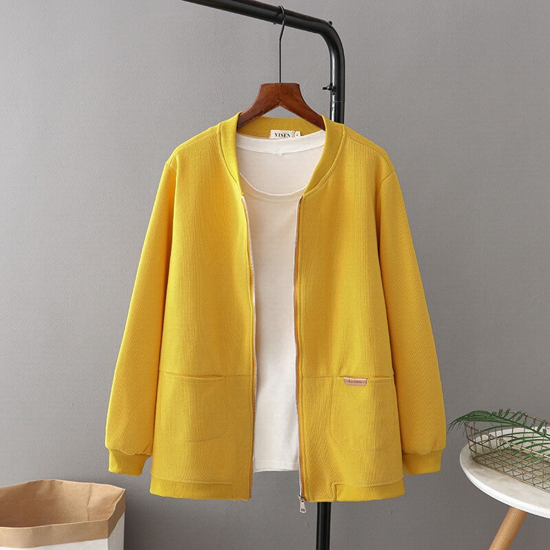 Vrouwen Kleding Jas Plus Size Herfst Show Dunne Losse Katoenen Jas Eenvoudige Vrouwelijke Honkbal Uniform 839: YELLOW / Xl