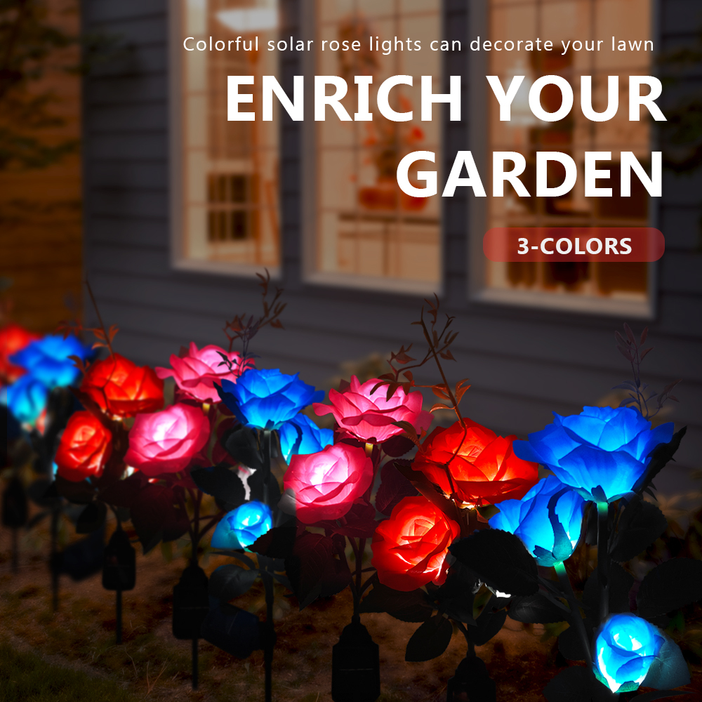 Solar LED Rose Light Outdoor Waterproof Yard Lamp LED Artificial Flower Light Courtyard Landscape Light Garden Decoration