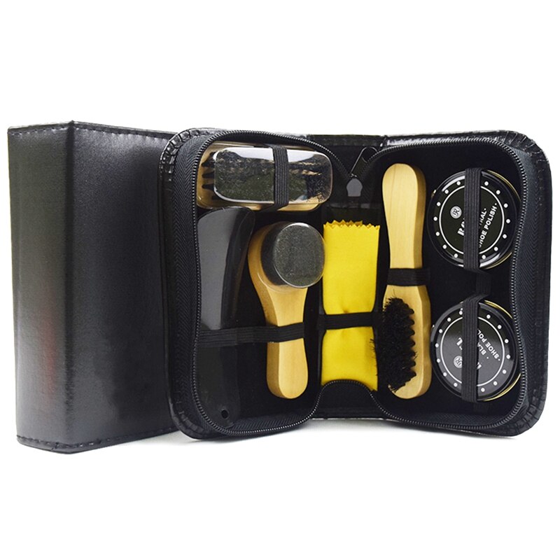 Shoe Shine Care Kit Black & Neutral Polish Brush Set for Boots Shoes Sneakers