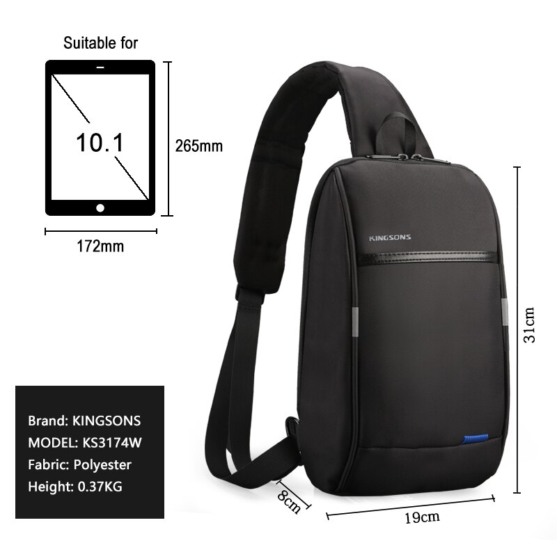 Kingsons KS3174w 10.1 inch Chest Backpack For Men Women Casual Crossbody Bag Leisure Travel Single Shoulder Backpack