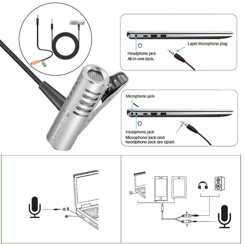 Yanmai R933 Lavalier Omnidirectional Condenser Microphone For PC Phone Camera 090F