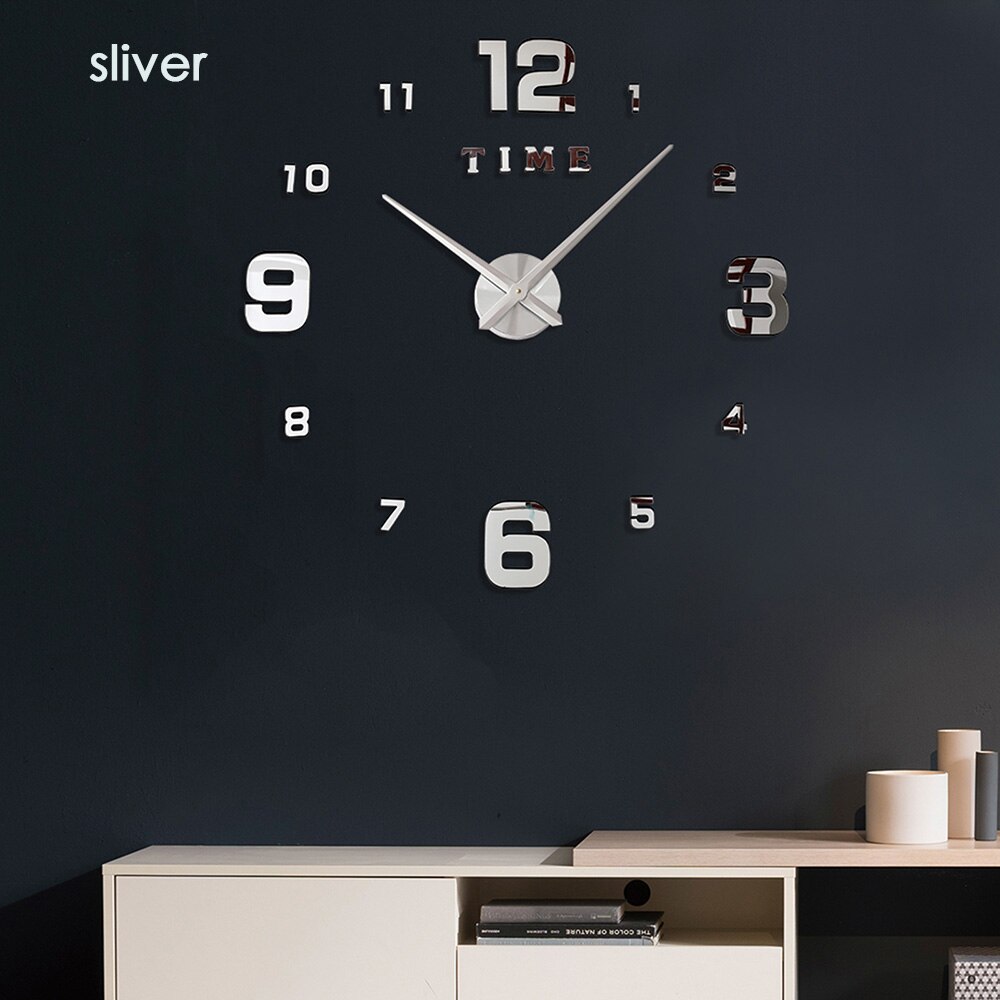 Leuchtende 3D-Wanduhr, große Uhren, modernes , Luminova-Uhrenaufkleber, Spiegel, Friseursalon, Friseur-Haarschnitt: Grau / 16 zoll