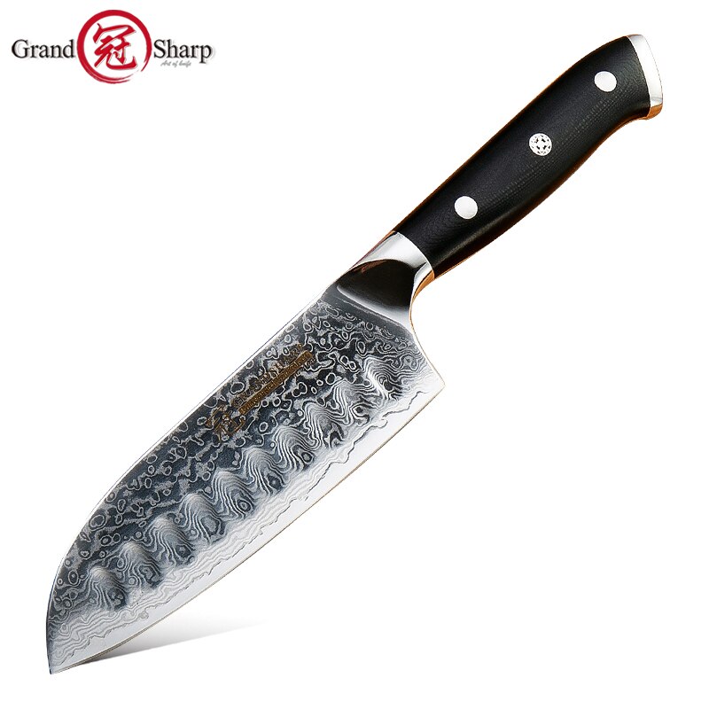 Grandsharp Damascus Knife Set 67 Layers vg10 Japanese Damascus Steel Chef Cleaver Boning Kiritsuke Santoku Kitchen Knives: santoku knife