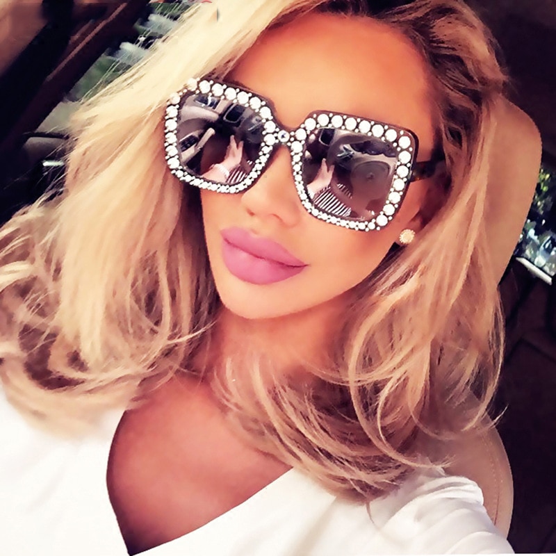Shining Diamond Sunglasses Women Brand Flash Square Shades Female Mirror Sun Glasses Oculos Lunette