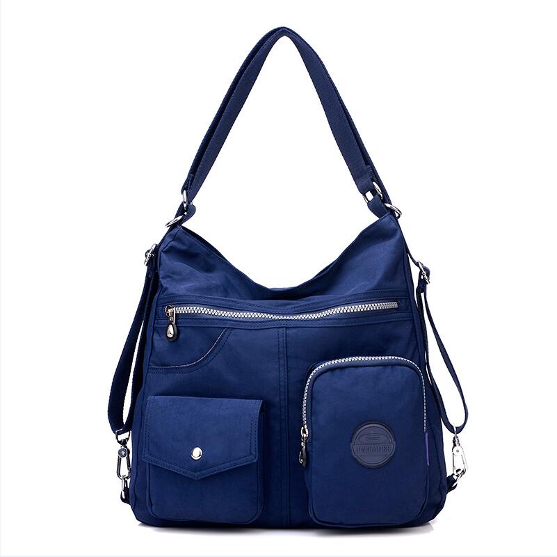 Jinqiaoer vandtæt kvinder taske dobbelt skuldertaske håndtasker nylon kvindelig håndtaske bolsas sac a main: Marine blå