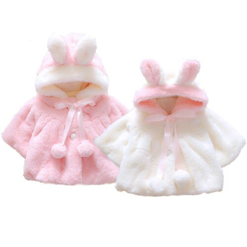 0-4Y Newborn Infant Kids Baby Girls Winter Fur Coat Cloak Bunny Ear Hooded Coat Warm Jacket Snowsuits Outwear Outfits Clothes