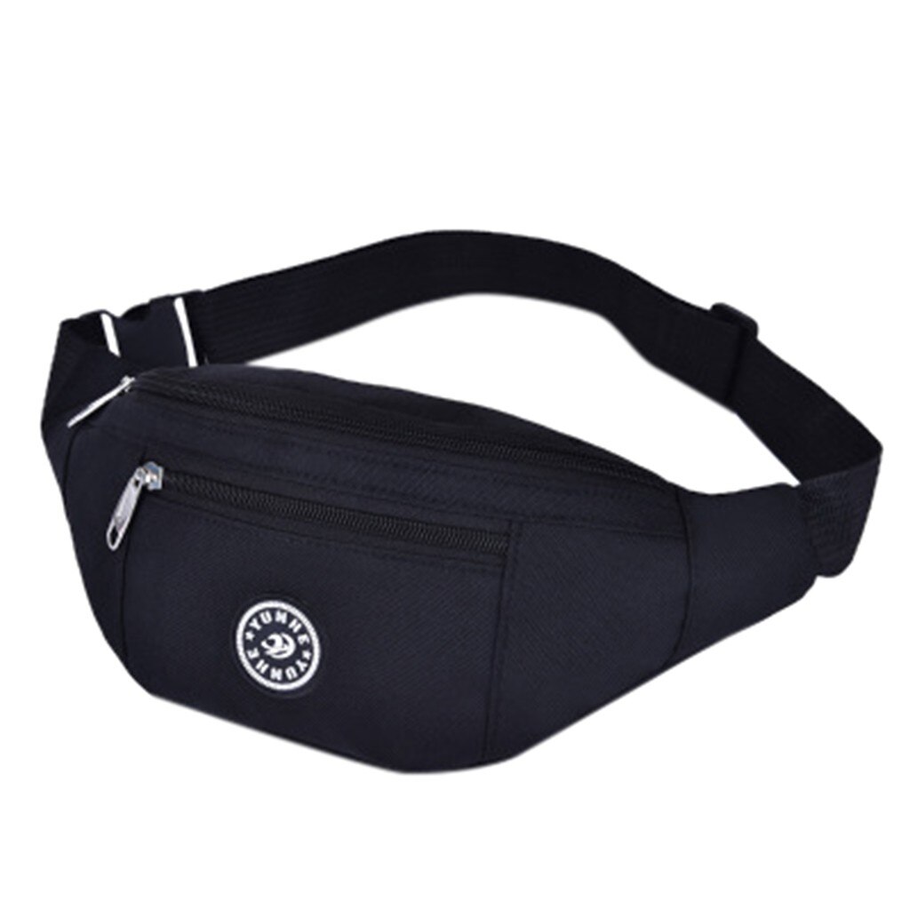 Sac de taille multifonctionnel étanche poches unisexe décontracté épaule sacs de messager fermeture éclair sac étanche p5: Black