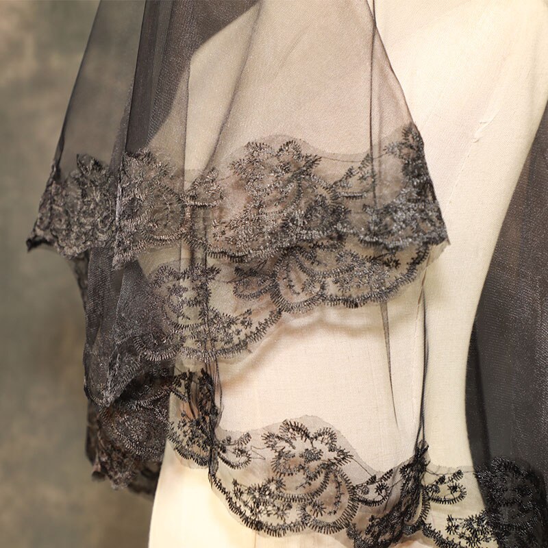 1.5M panna młoda czarny welon jednowarstwowy ślub Vail krótki ślubny welon Appliqued koronkowy biały szampan kość słoniowa welon Accessoire Mariage