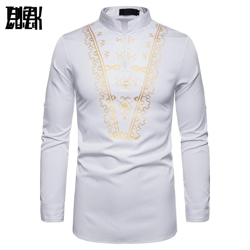 3 farben herren-Casual Shirt Drucken Totem Lange Hemd Afrikanische Wind Shirt