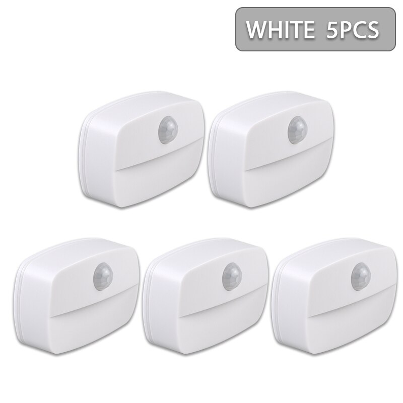 5pcs Wireless PIR Motion Auto Sensor LED Night Lights Hallway Closet Stair Room Lamps: white 5pcs