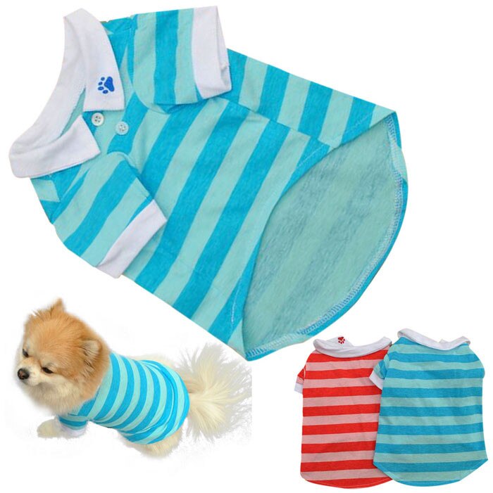 Billigt hundetøj til lille hund sommer hund t shirt vest hund hvalp afslappet t shirt tøj revers stribe bomuld