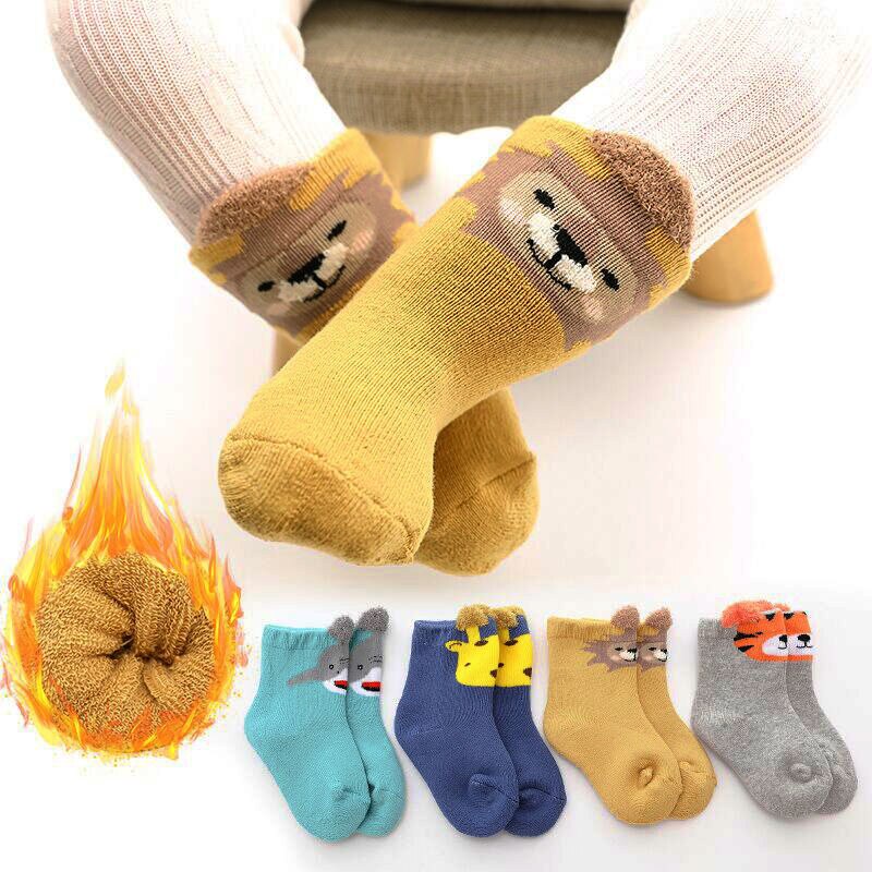 4 par/lot 0-24m baby värmestrumpor flicka pojke barn strumpa för vinter barn korta strumpor för unisex baby tecknad film: 2 / 1-3 ys(11-14cm fot)