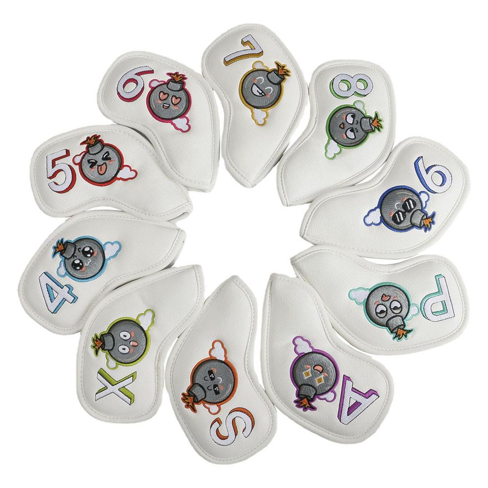 10 Stück Golf Eisen abdeckungen tragbare Pu Golf Club Eisen Kopf bedeckungen Schutz Golf Putter Abdeckung Golf Kopf bedeckung Golf Zubehör: WHITE