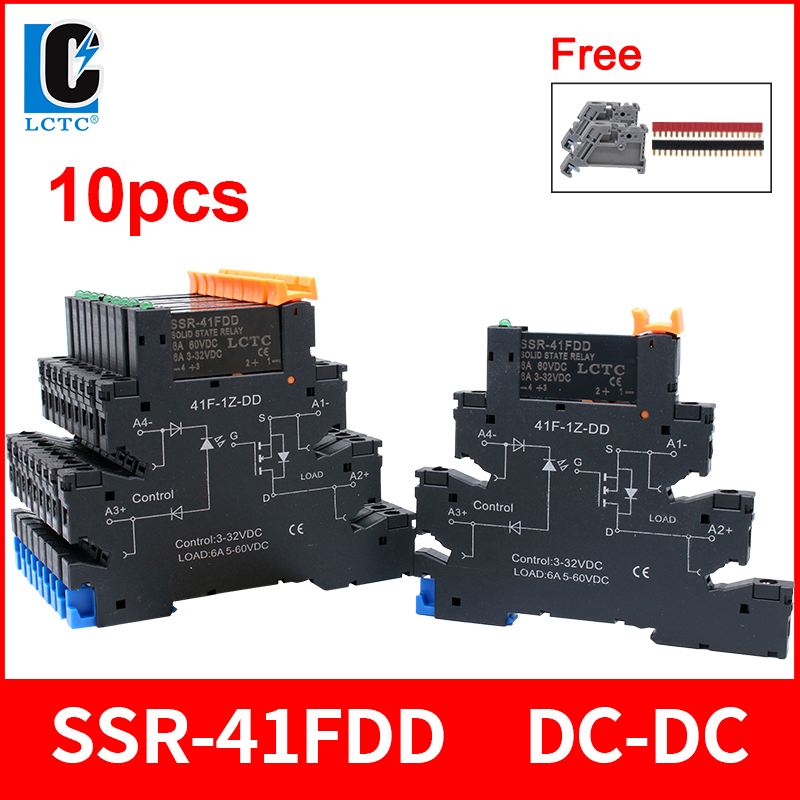 Lctc 10 stk. tyndt relæ ssr berøringsfri din-skinne terminal solid state relæmodul dc til ac dc til dc led 6a ssr -41 fda ssr -41 fdd: M