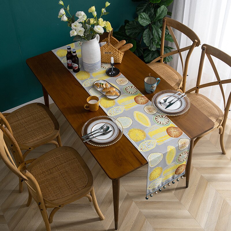 Modern Chenille Home Rectangular Tablecloth Jacquard Fringed Grapefruit Table Runner Manteles De Mesa