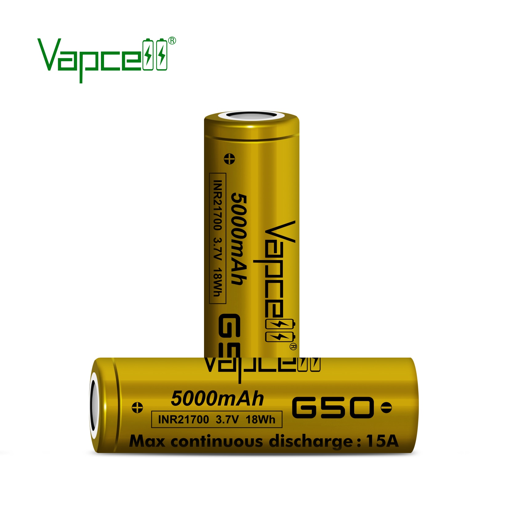 Original Vapcell 21700 5000mAh 15A G50 battery Rechargeable 3.7V INR21700 li ion batteries cell for flashlight
